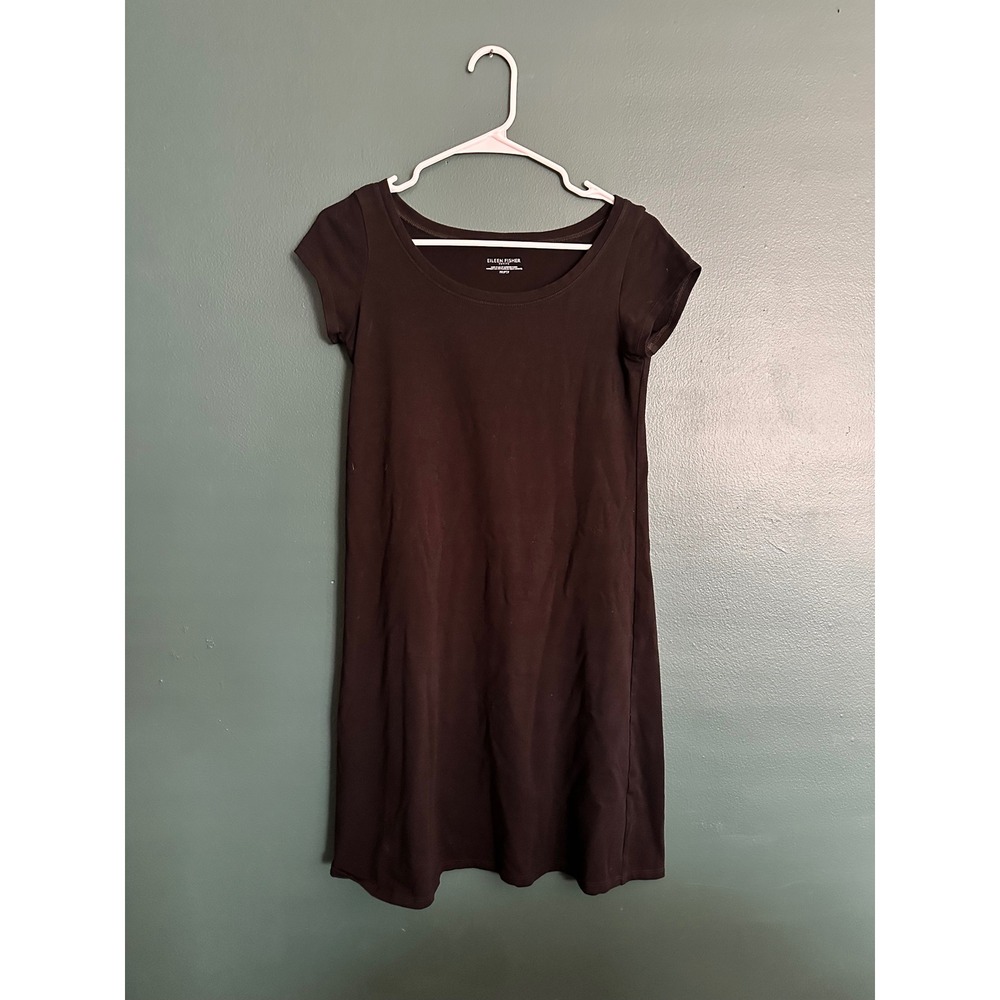 Eileen Fisher T-Shirt Dress Womens PP Black Scoop Neck Short Sleeve Shift Jersey